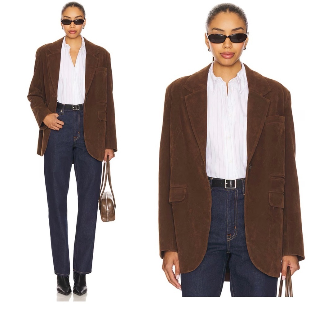 NWT Free People We The Free Paper Cut Vegan Blazer In Brown Bear Fall Sz Medium